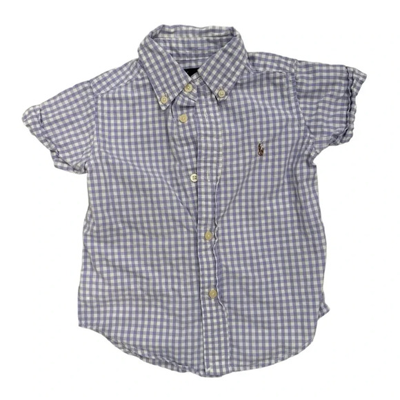 Ralph Lauren Short Sleeve Button Down Purple Gingham Shirt - Picture 1 of 5